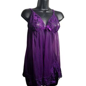 NWOT Fedricks of Hollywood Women's Purple Babydoll Cami Lace Coquette 90s Y2K